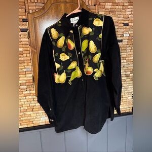 Vintage 90’s Quacker Factory Soft pear embroidered patch corded button shirt M